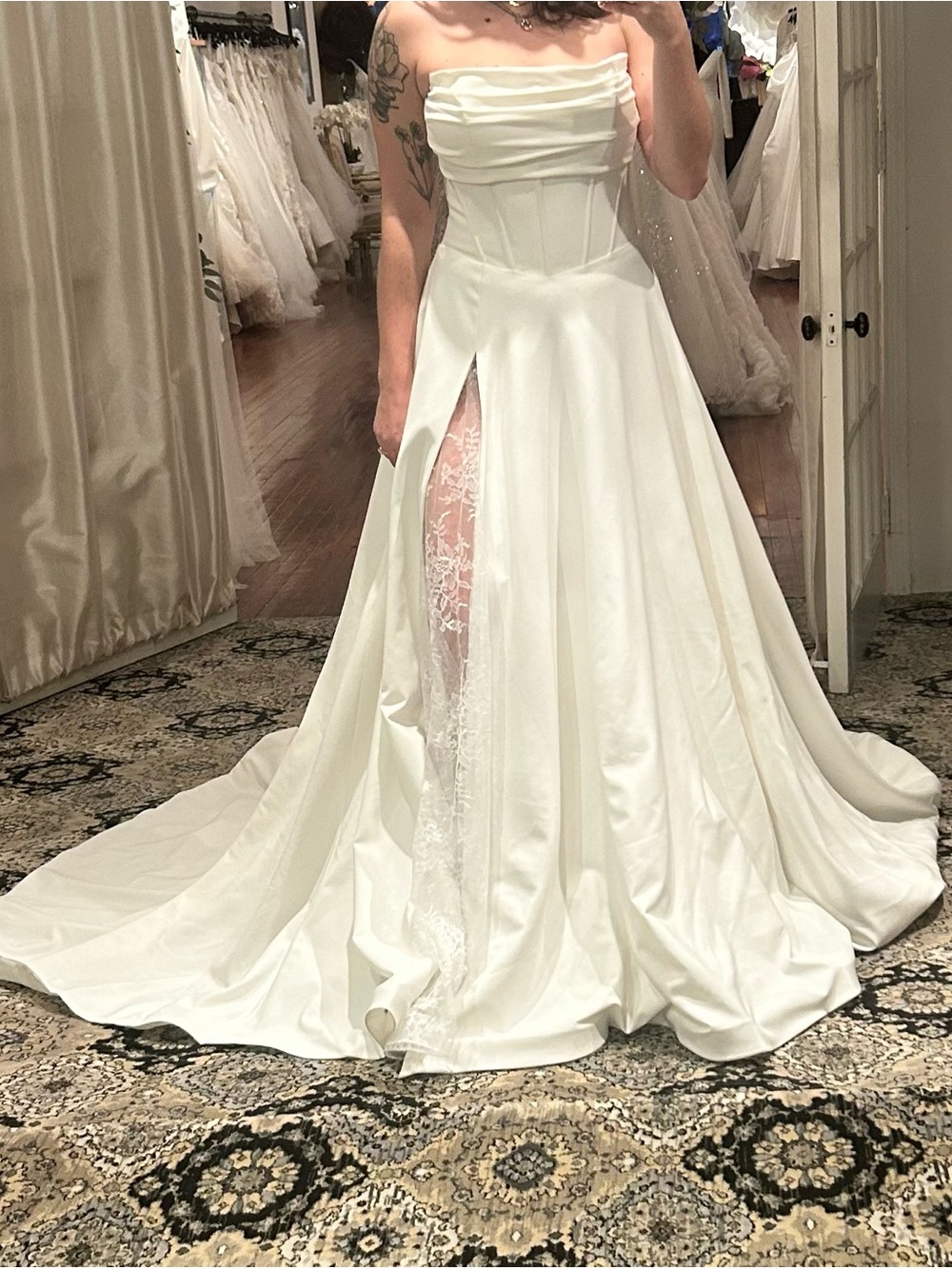 Strapless White Bridal Ball Gown with Lace Thigh-Slit, Chic Nostalgia